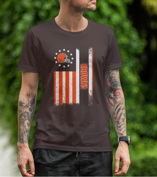 Cleveland Browns Flag Stars And Stripes Helmet Browns T-Shirt