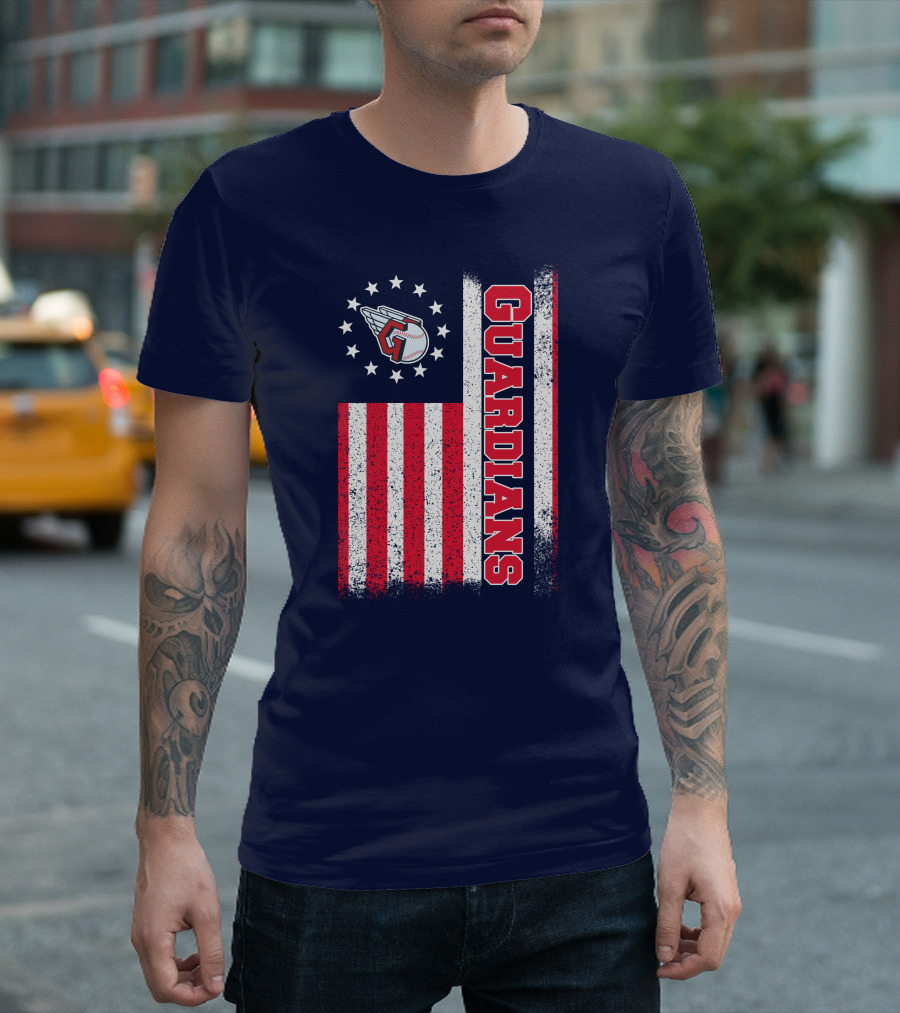 Cleveland Guardians American Flag Logo Winged Baseball Stars T-Shirt