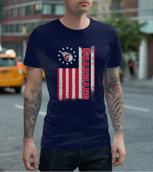 Cleveland Guardians American Flag Logo Winged Baseball Stars T-Shirt
