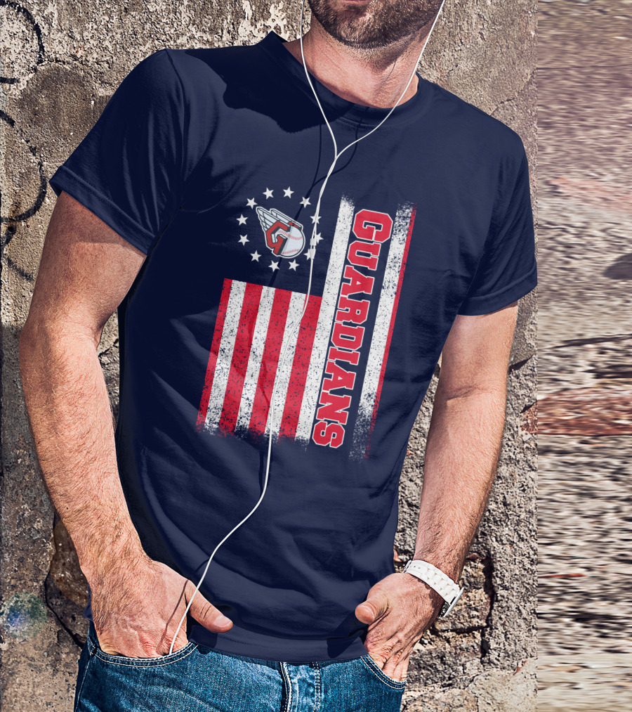 Cleveland Guardians American Flag Logo Winged Baseball Stars T-Shirt