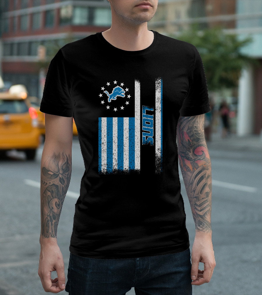 Detroit Lions American Flag Stars And Stripes T-Shirt
