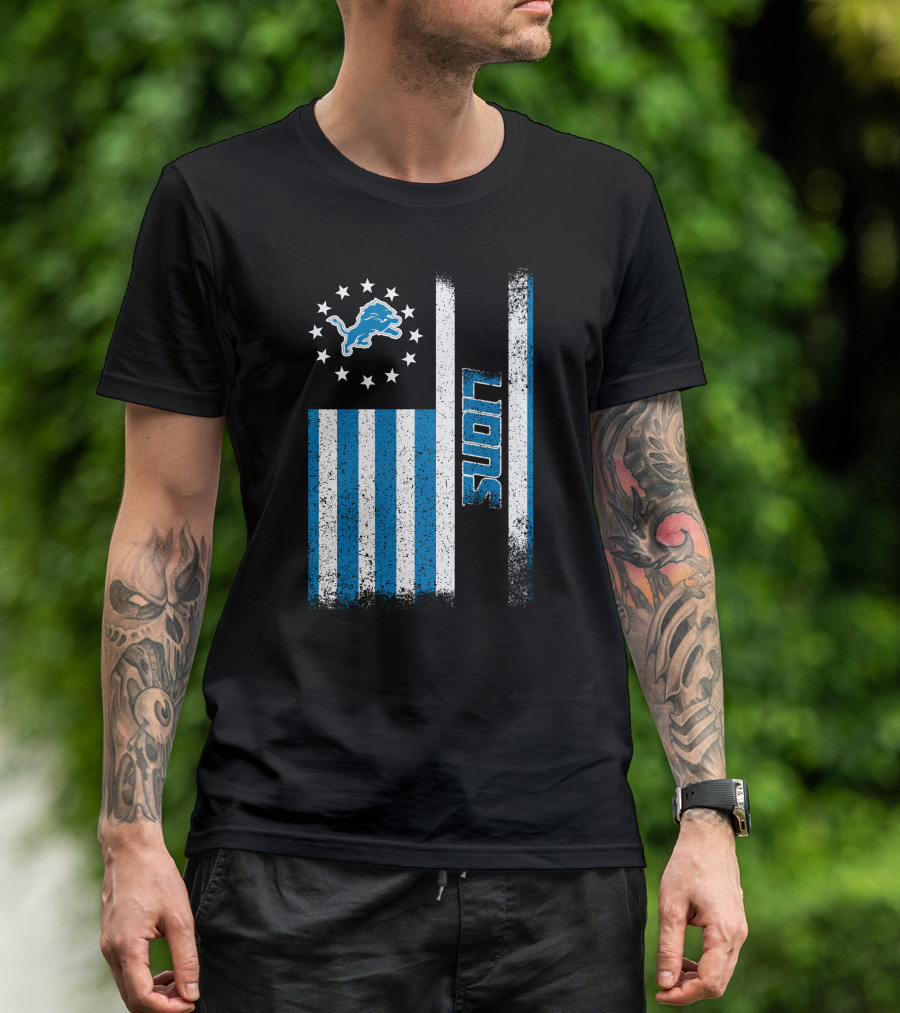 Detroit Lions American Flag Stars And Stripes T-Shirt