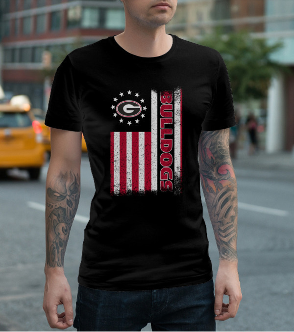 Georgia Bulldogs American Flag Design With G Logo And Vertical Bulldogs T-Shirt