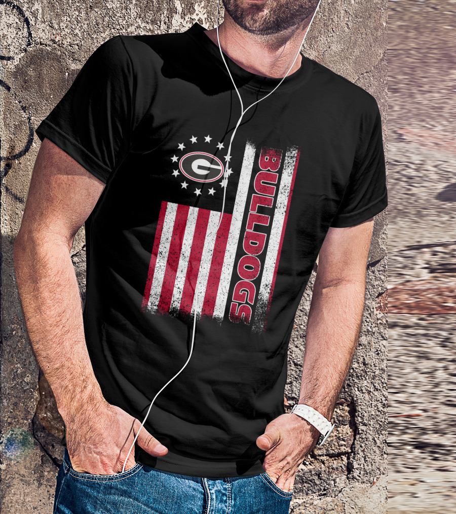 Georgia Bulldogs American Flag Design With G Logo And Vertical Bulldogs T-Shirt
