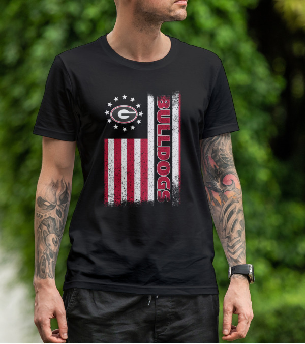 Georgia Bulldogs American Flag Design With G Logo And Vertical Bulldogs T-Shirt