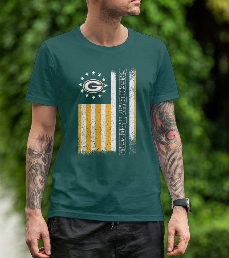Green Bay Packers American Flag Stars Stripes T-Shirt