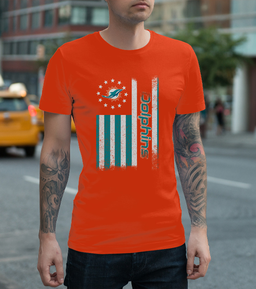 Miami Dolphins American Flag Dolphins Logo Stars T-Shirt