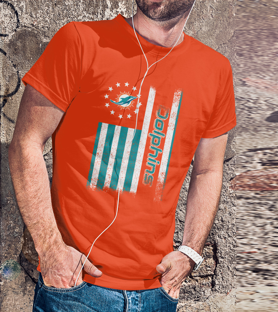 Miami Dolphins American Flag Dolphins Logo Stars T-Shirt