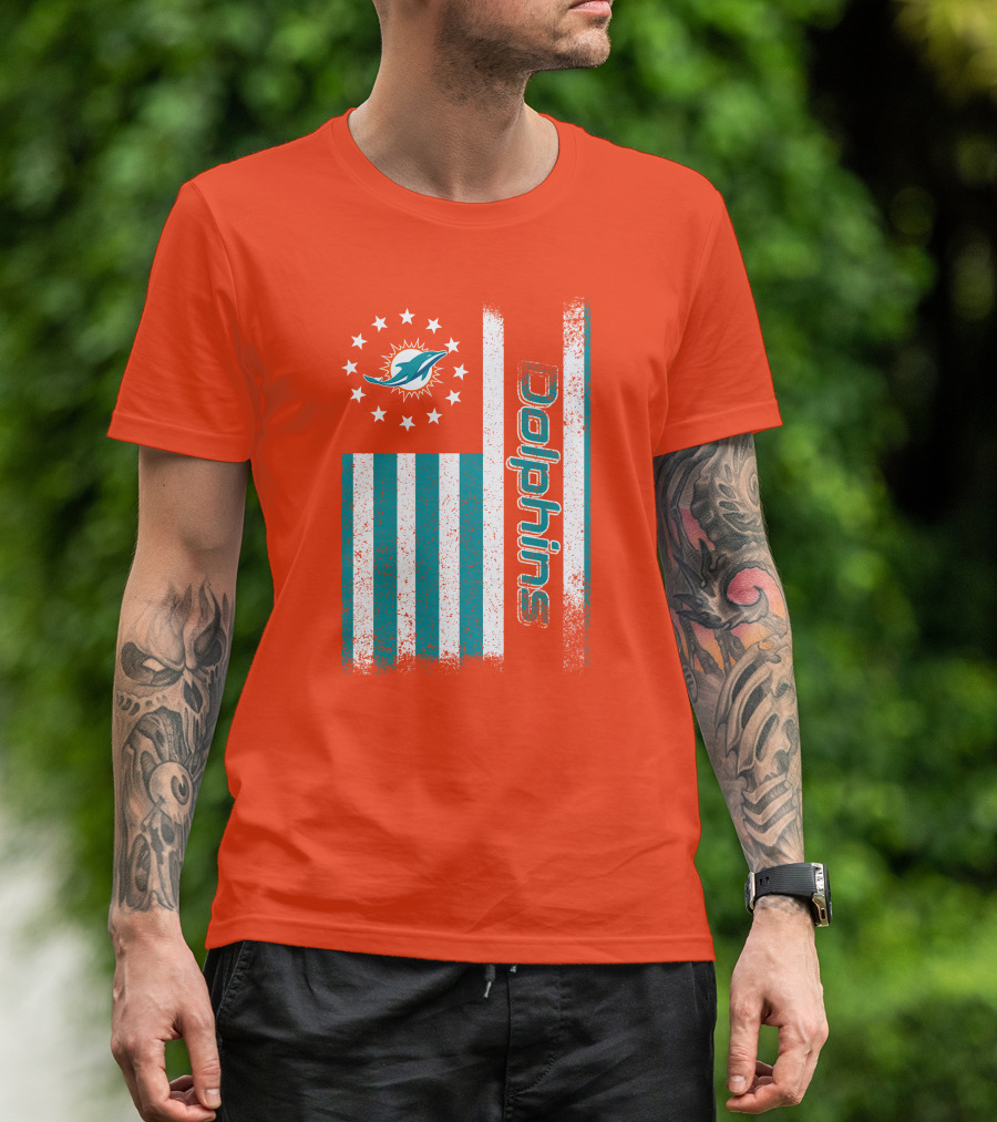 Miami Dolphins American Flag Dolphins Logo Stars T-Shirt