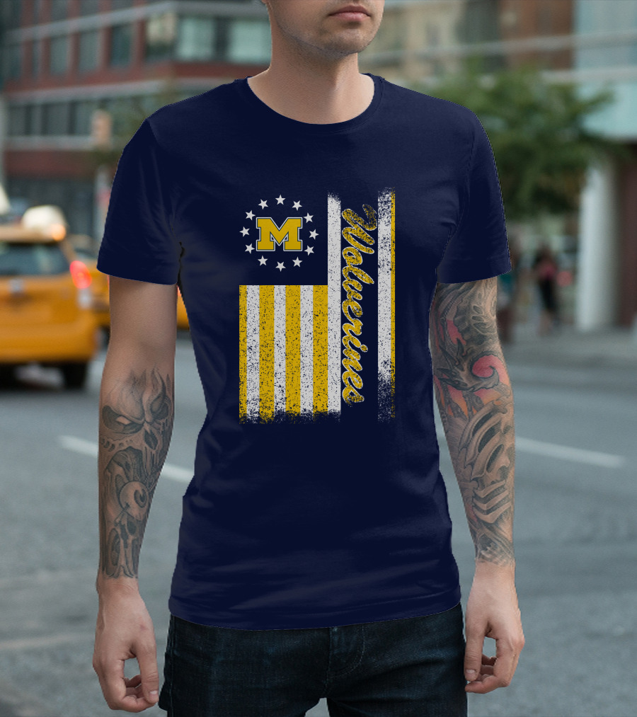 Michigan Wolverines M Logo American Flag Stars Stripes Edition T-Shirt