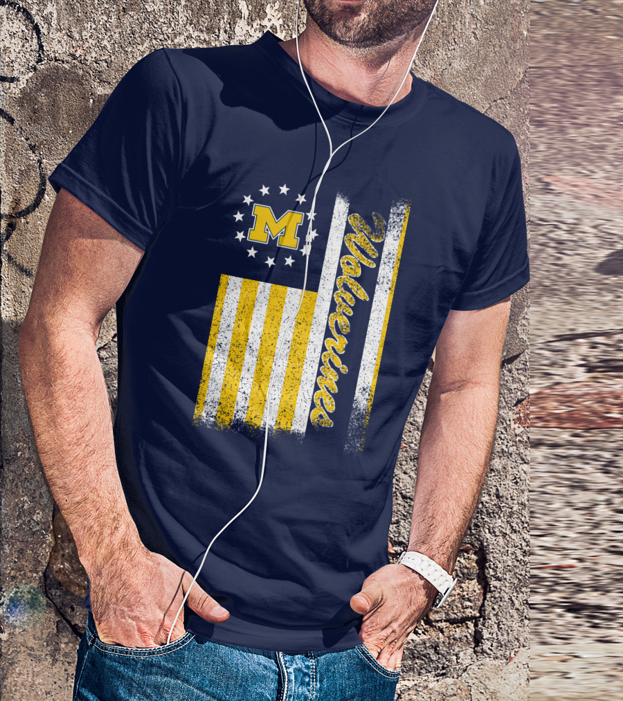 Michigan Wolverines M Logo American Flag Stars Stripes Edition T-Shirt