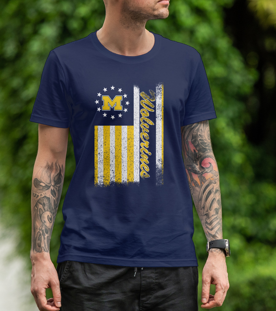 Michigan Wolverines M Logo American Flag Stars Stripes Edition T-Shirt