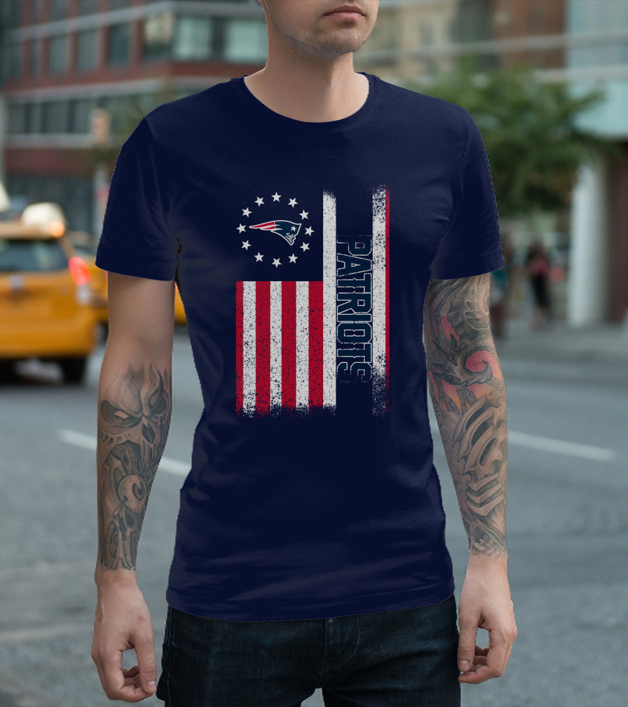New England Patriots American Flag Patriots Logo Stars And Stripes T-Shirt