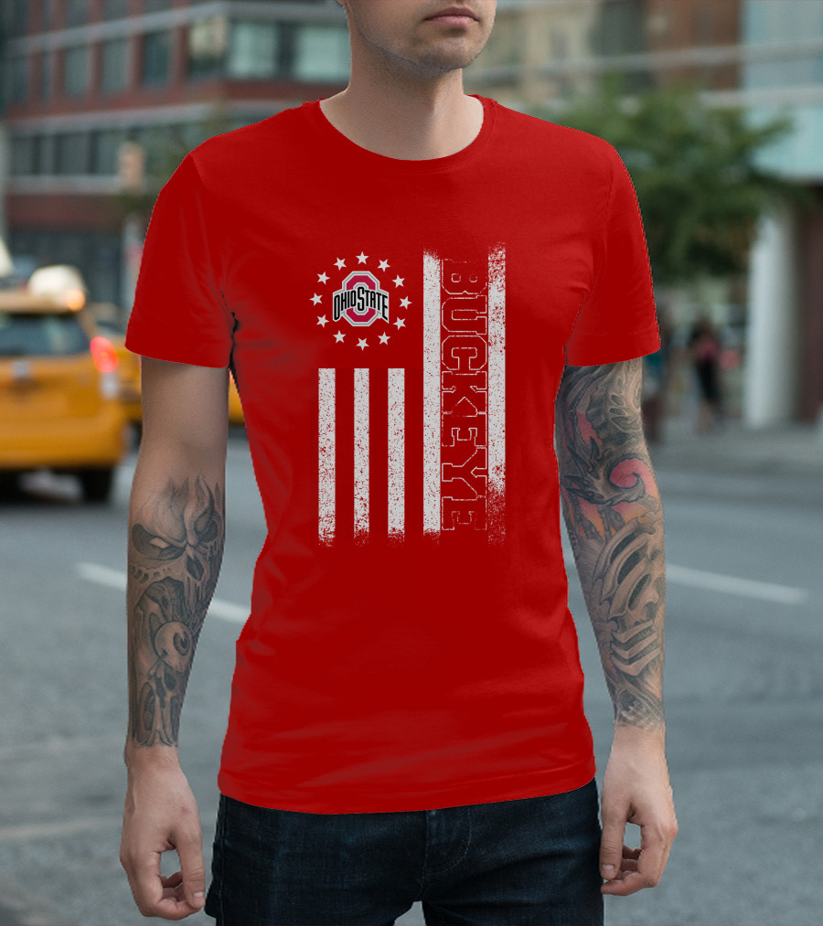 Ohio State Buckeye Stars And Stripes American Flag T-Shirt