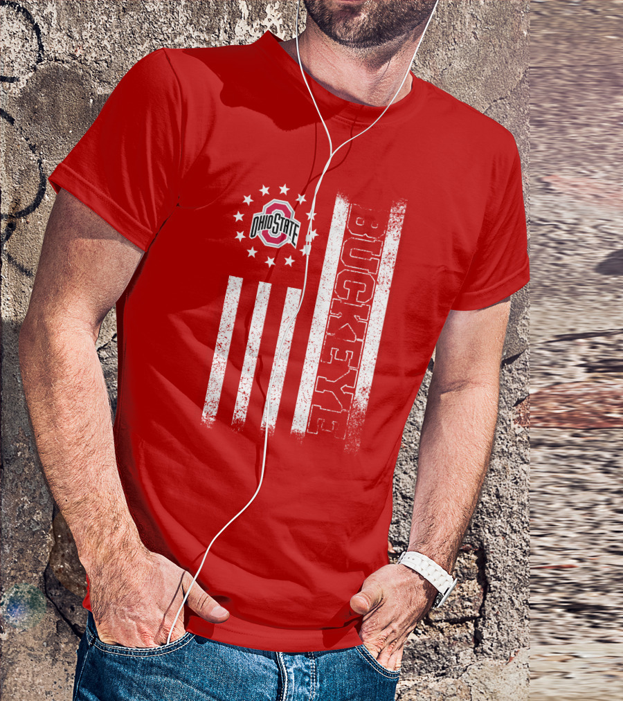 Ohio State Buckeye Stars And Stripes American Flag T-Shirt