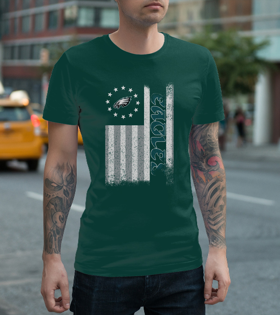 Philadelphia Eagles Stars And Stripes American Flag T-Shirt
