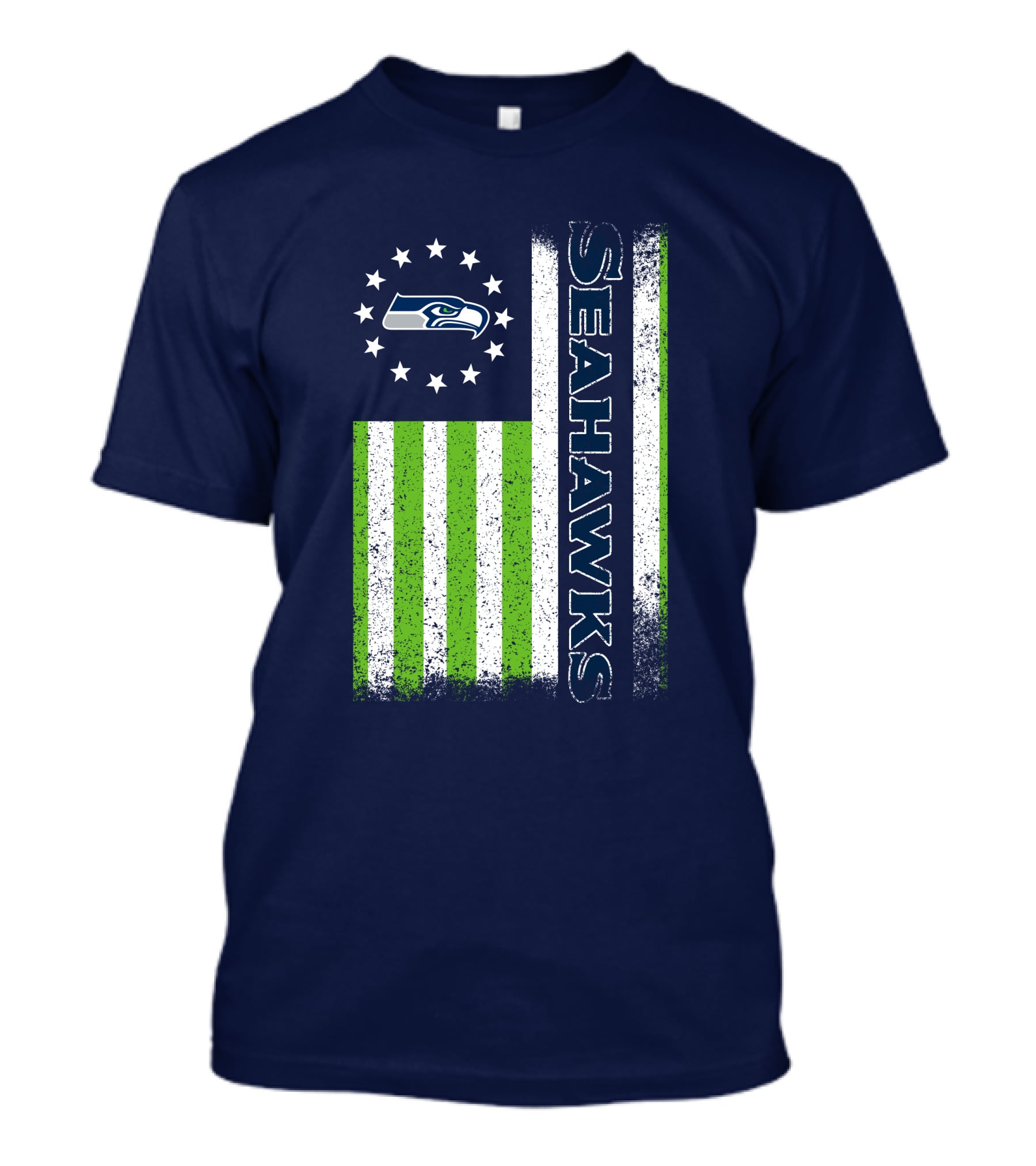 Seattle Seahawks American Flag Green Stripes 12 Stars T-Shirt