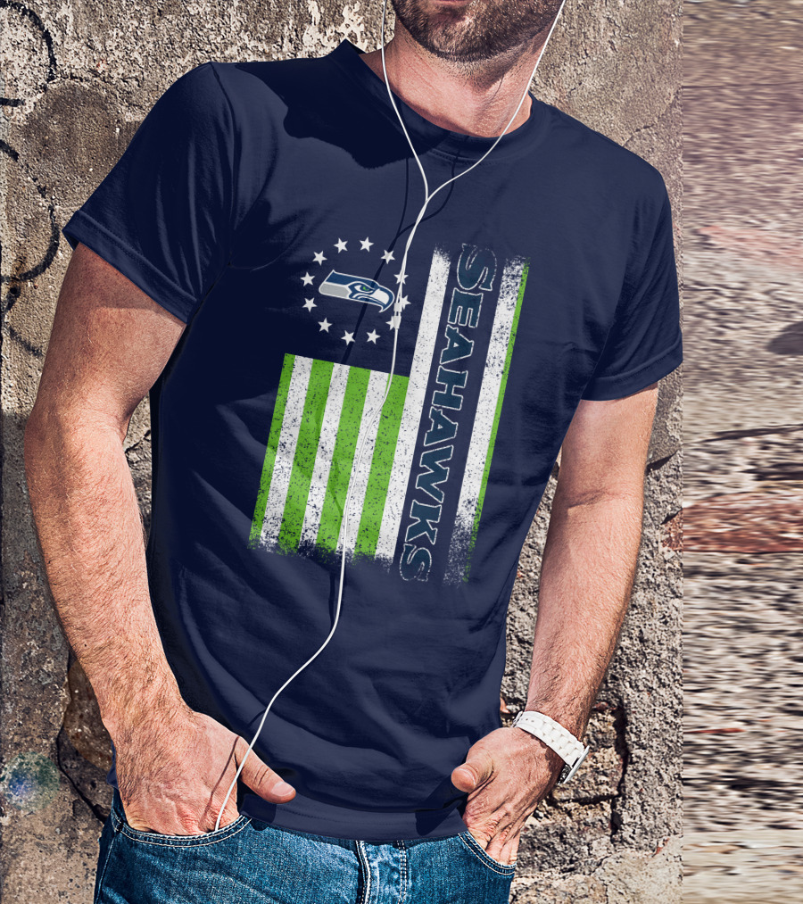Seattle Seahawks American Flag Green Stripes 12 Stars T-Shirt