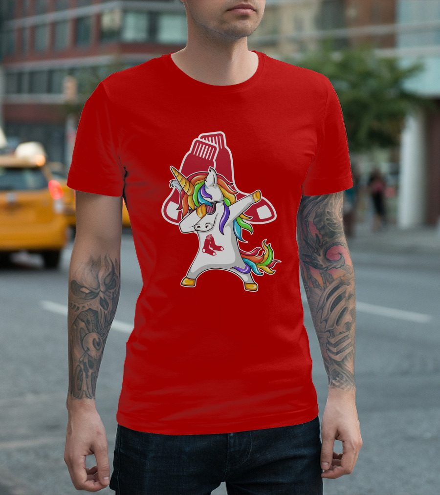 Boston Red Sox Dabbing Unicorn Rainbow Mane Sox T-Shirt