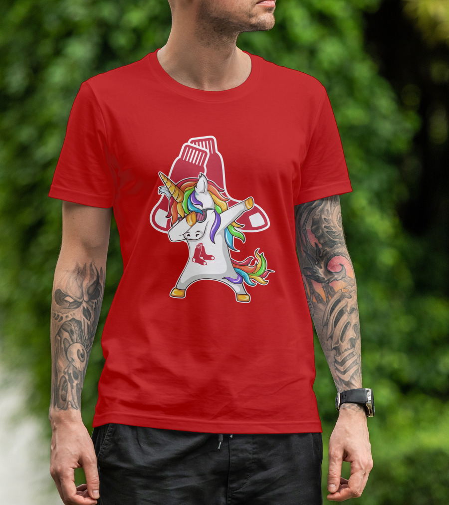 Boston Red Sox Dabbing Unicorn Rainbow Mane Sox T-Shirt
