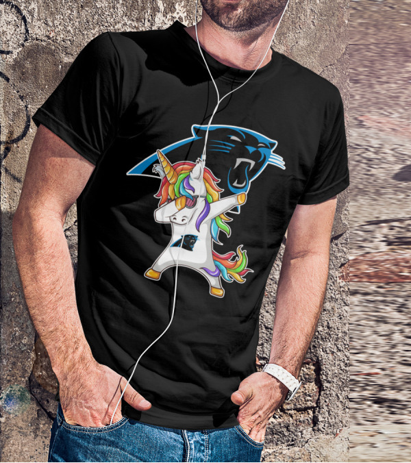 Carolina Panthers Unicorn Dabbing With Team Logo And Rainbow Mane T-Shirt