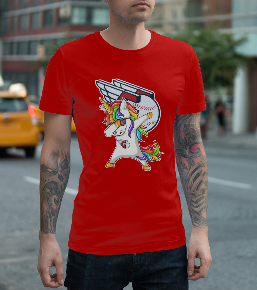 Cleveland Guardians Baseball Unicorn Dabbing with Winged Ball T-Shirt
