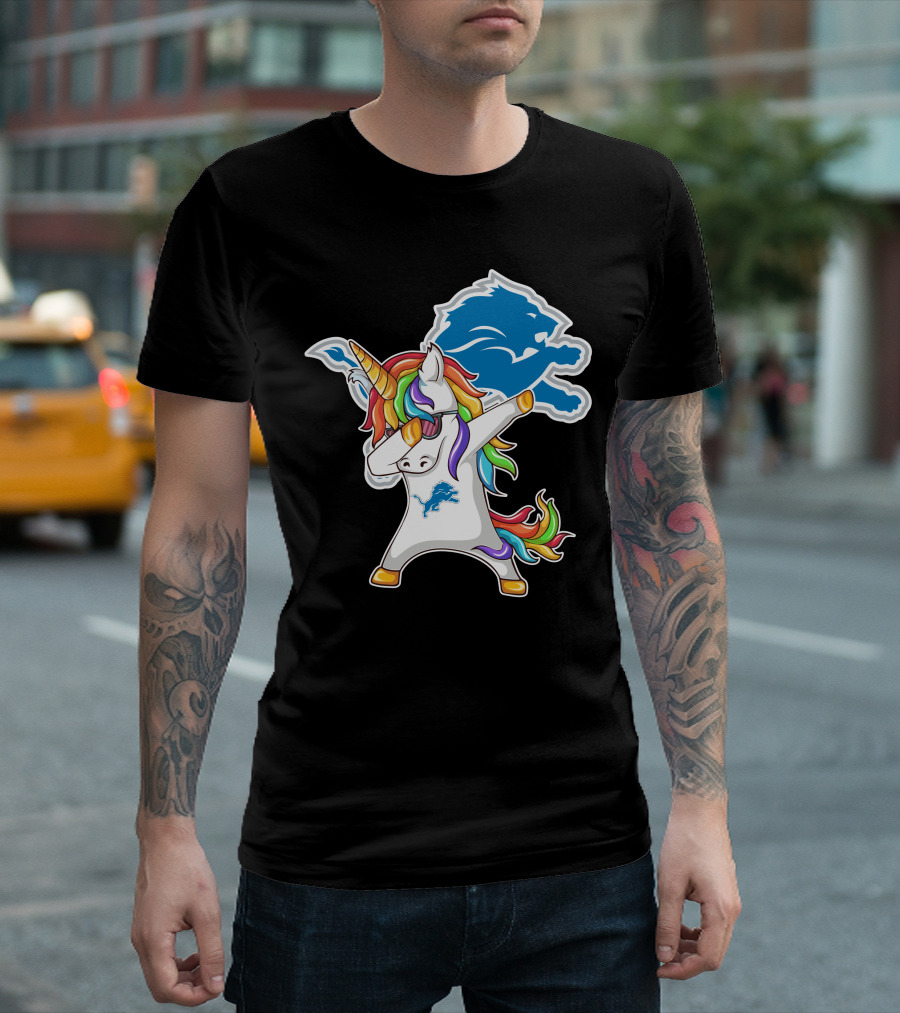 Detroit Lions Rainbow Unicorn Dabbing T-Shirt