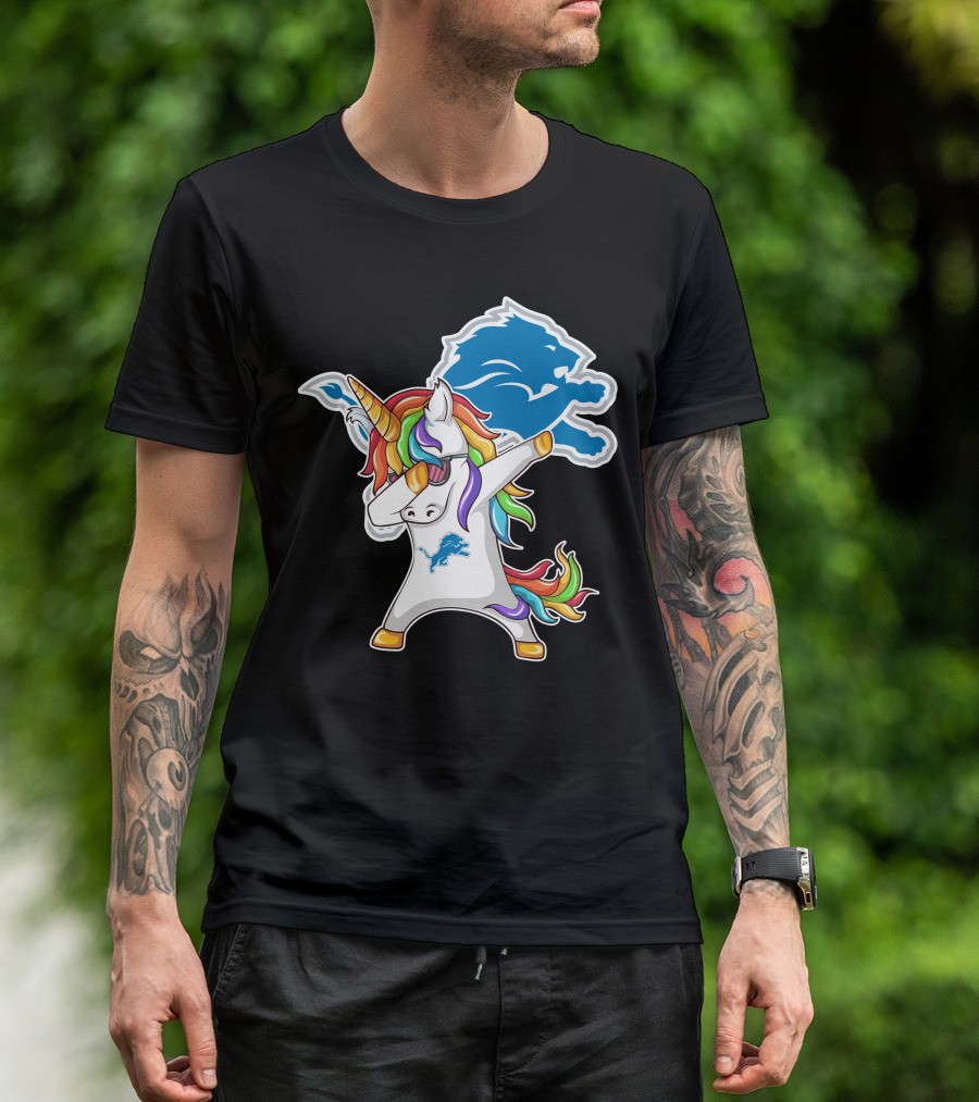 Detroit Lions Rainbow Unicorn Dabbing T-Shirt
