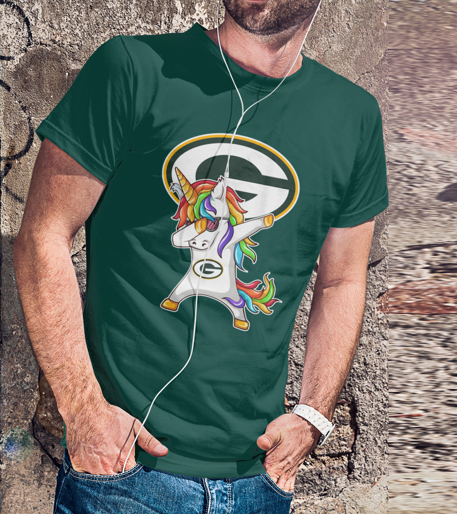 Green Bay Packers Dabbing Unicorn With Team Logo And Rainbow Mane T-Shirt
