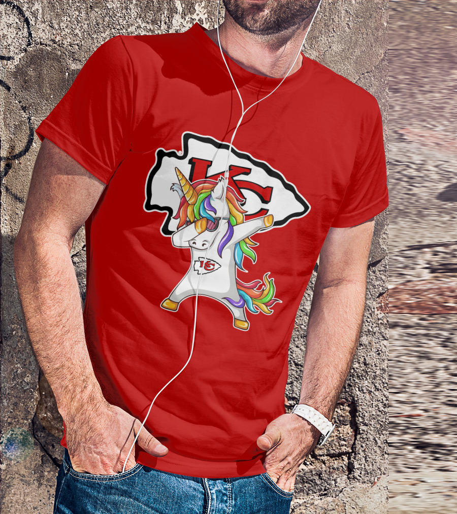 Kansas City Chiefs Unicorn Dabbing KC Logo Rainbow Mane T-Shirt