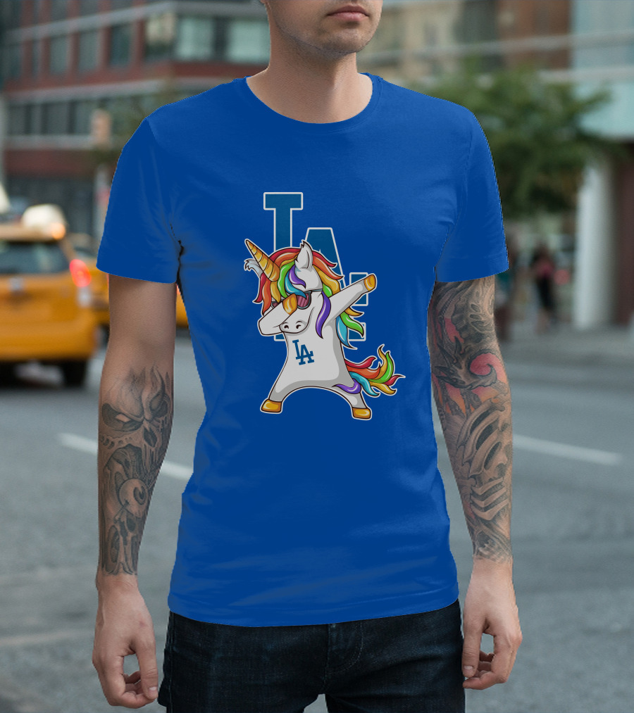 LA Dodgers Unicorn Dabbing Rainbow Mane T-Shirt