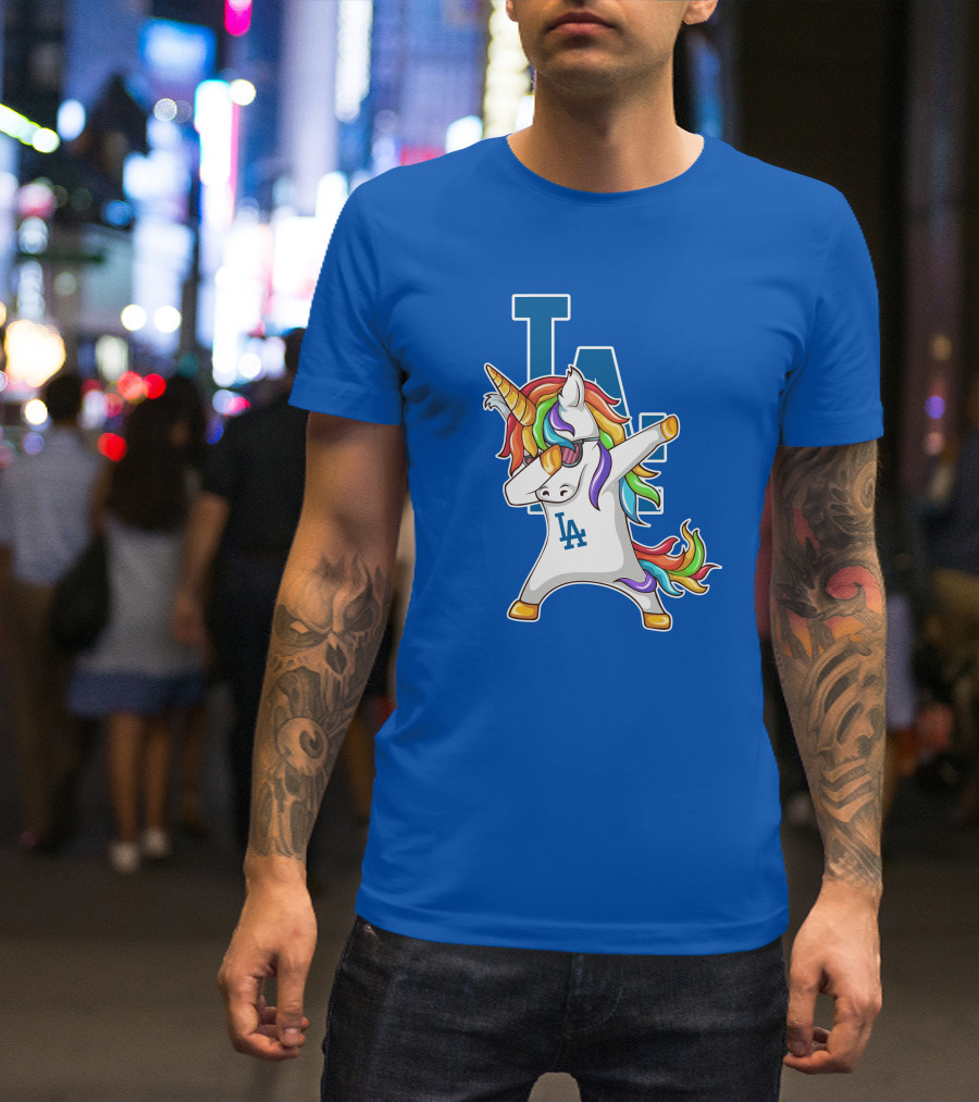 LA Dodgers Unicorn Dabbing Rainbow Mane T-Shirt