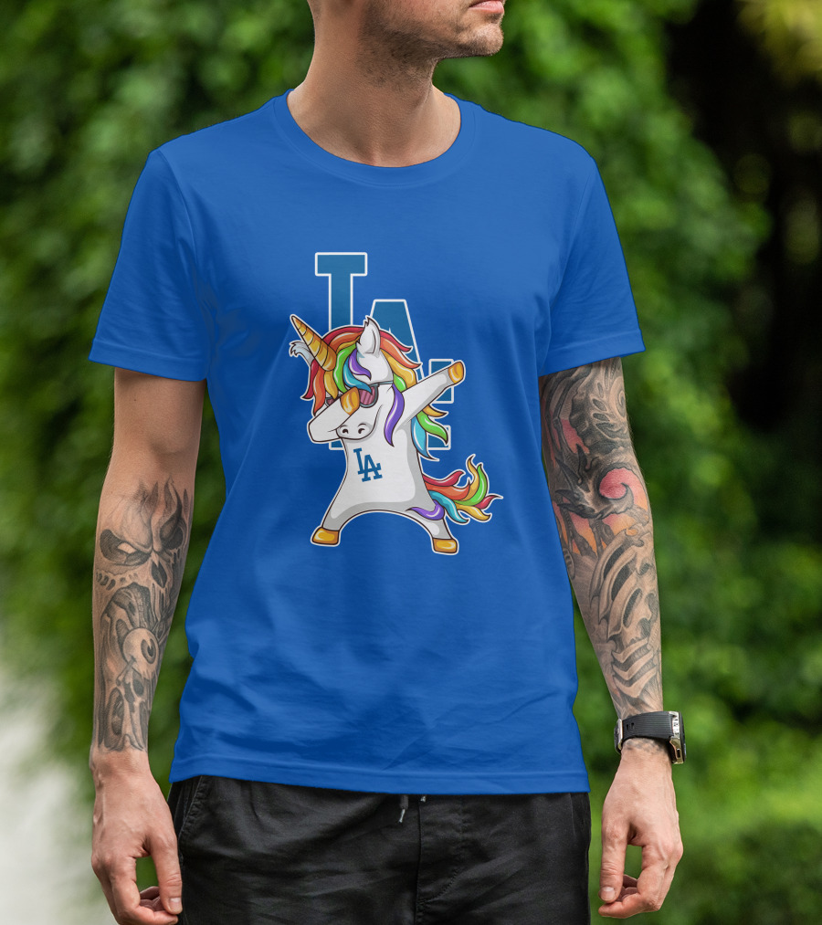 LA Dodgers Unicorn Dabbing Rainbow Mane T-Shirt