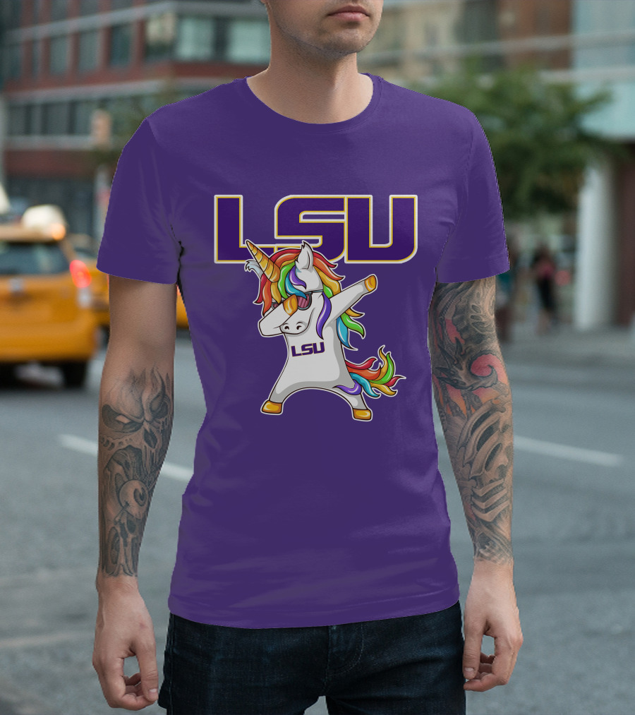 LSU Tigers Unicorn Dabbing Rainbow Mane T-Shirt