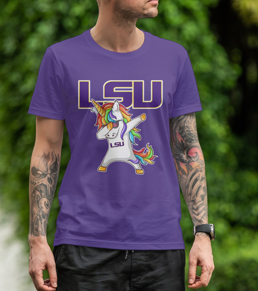 LSU Tigers Unicorn Dabbing Rainbow Mane T-Shirt