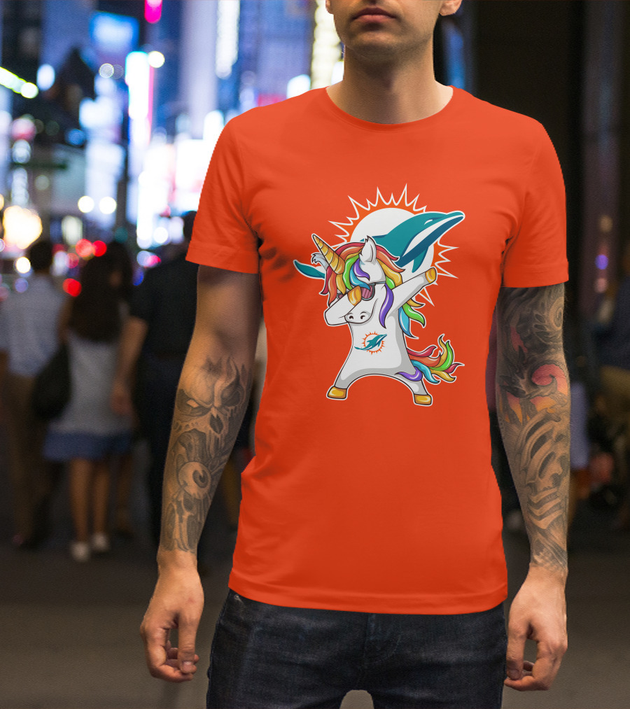 Miami Dolphins Logo Unicorn Dabbing Gesture T-Shirt