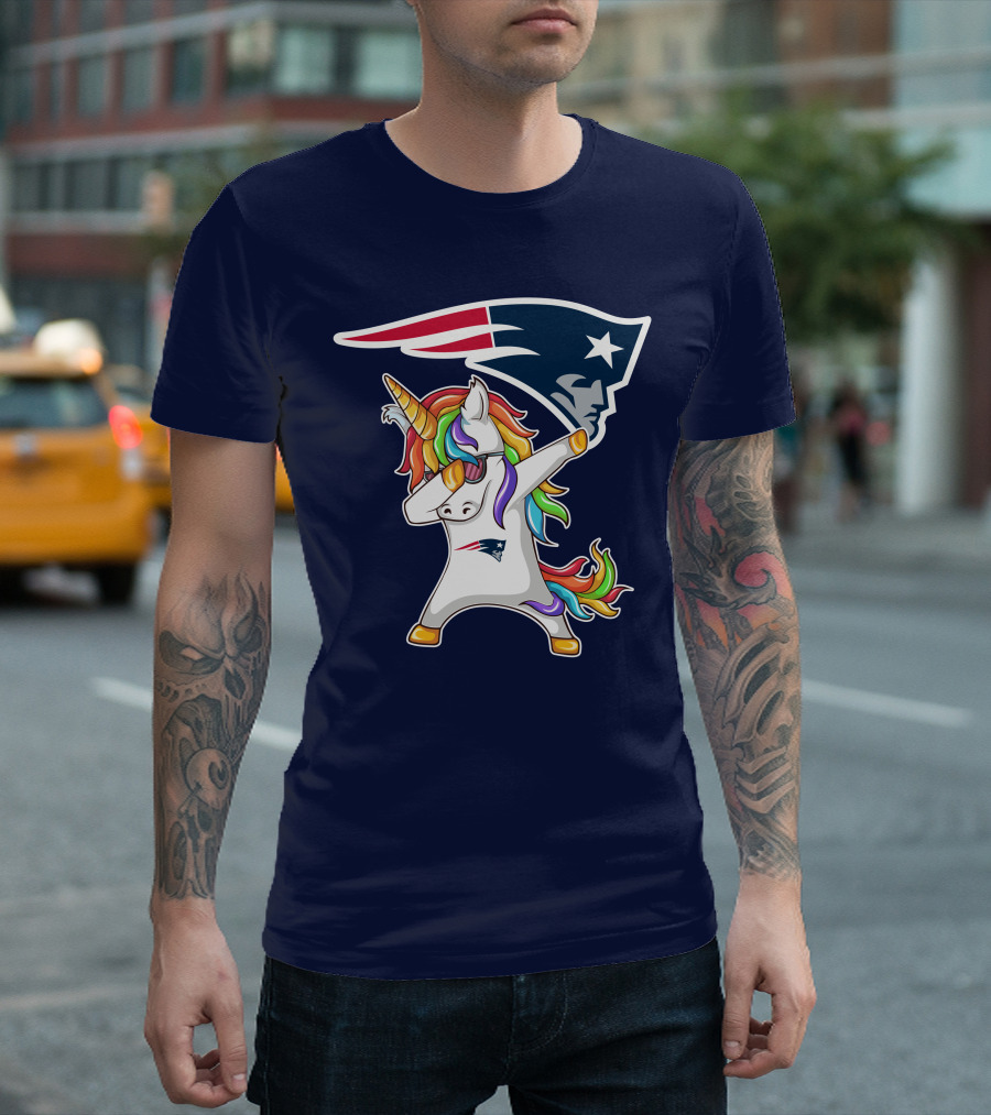New England Patriots Unicorn Dabbing Rainbow Mane NFL T-Shirt