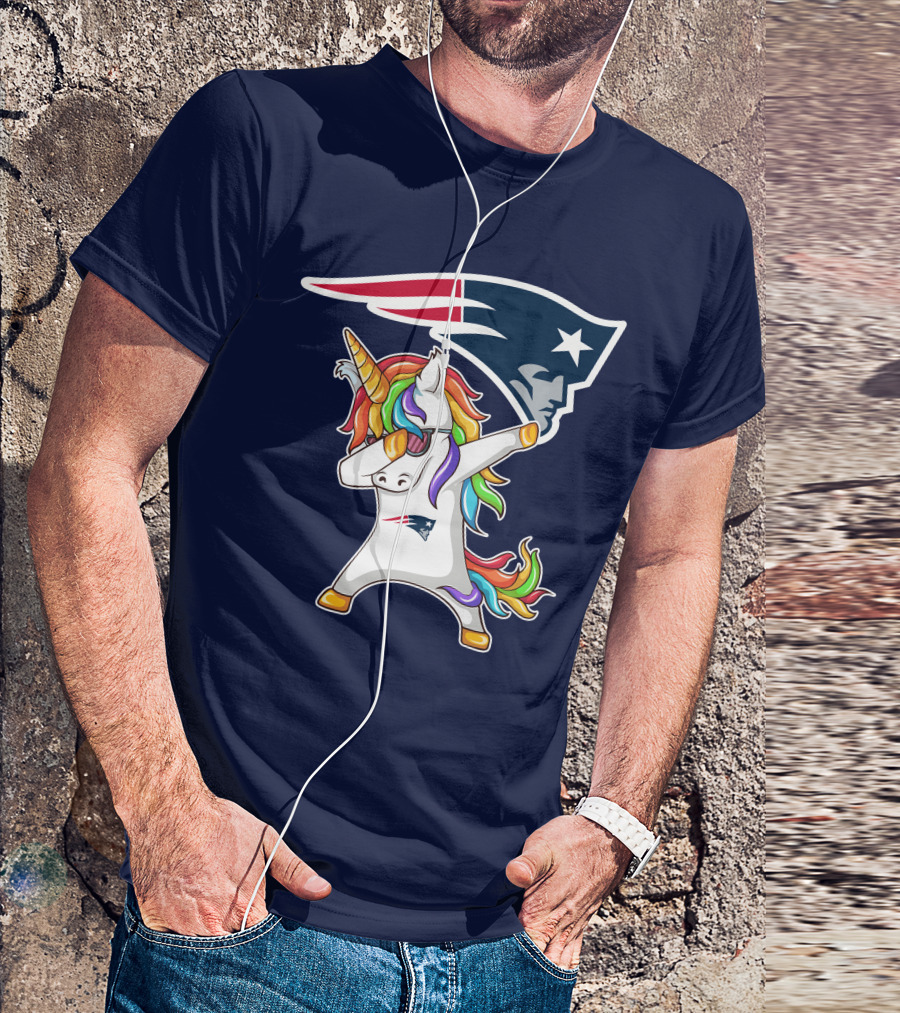 New England Patriots Unicorn Dabbing Rainbow Mane NFL T-Shirt