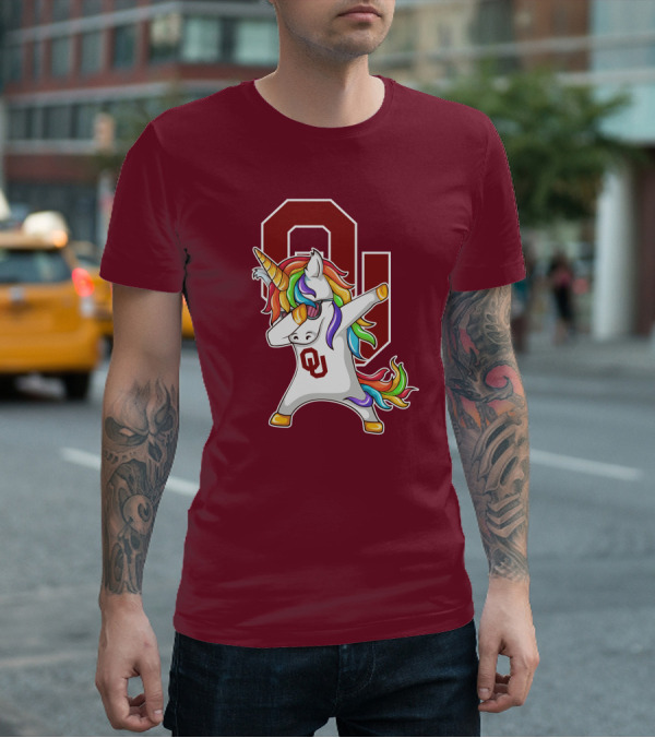 Oklahoma Sooners OU Logo Rainbow Unicorn Dabbing T-Shirt
