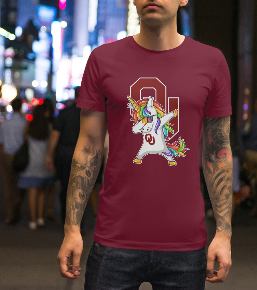 Oklahoma Sooners OU Logo Rainbow Unicorn Dabbing T-Shirt