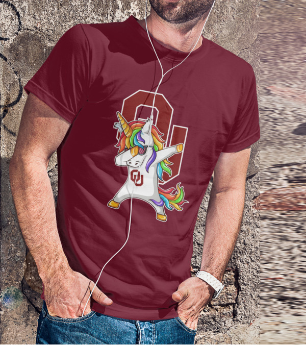 Oklahoma Sooners OU Logo Rainbow Unicorn Dabbing T-Shirt