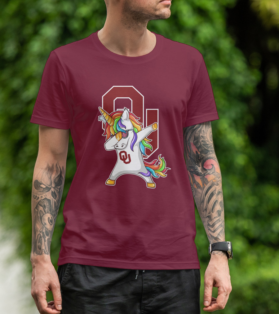 Oklahoma Sooners OU Logo Rainbow Unicorn Dabbing T-Shirt