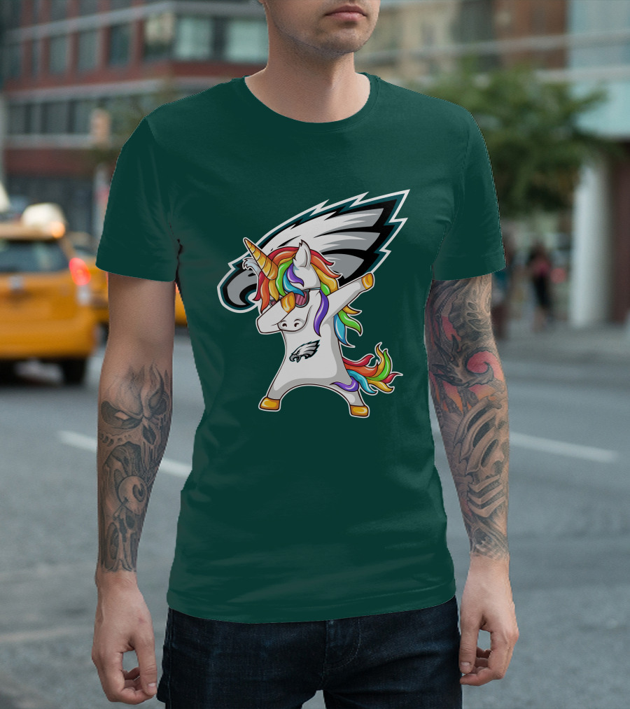 Philadelphia Eagles Unicorn Dabbing Rainbow Mane T-Shirt