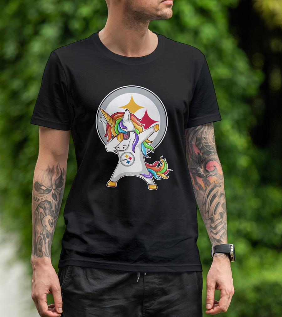 Pittsburgh Steelers Dabbing Unicorn Fan Design Rainbow T-Shirt