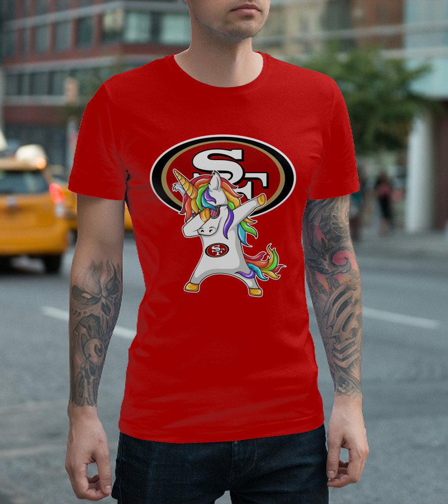 San Francisco 49ers SF Logo Rainbow Unicorn Dabbing T-Shirt