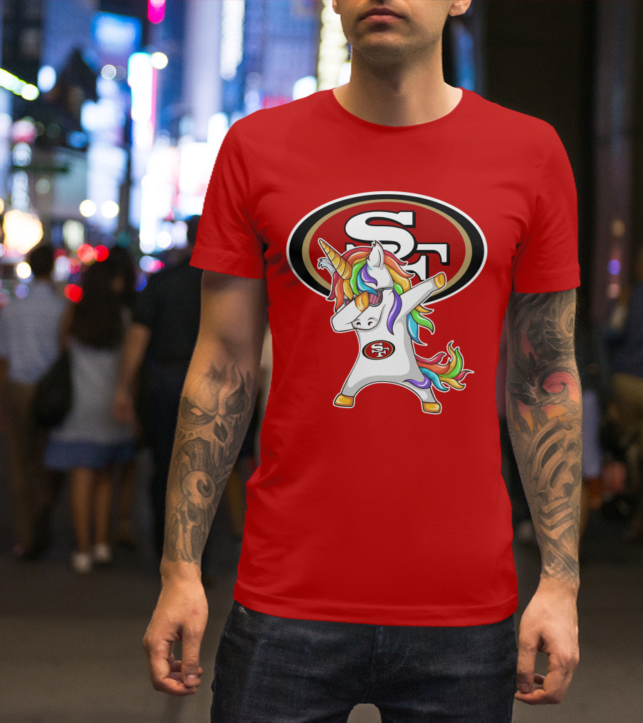 San Francisco 49ers SF Logo Rainbow Unicorn Dabbing T-Shirt