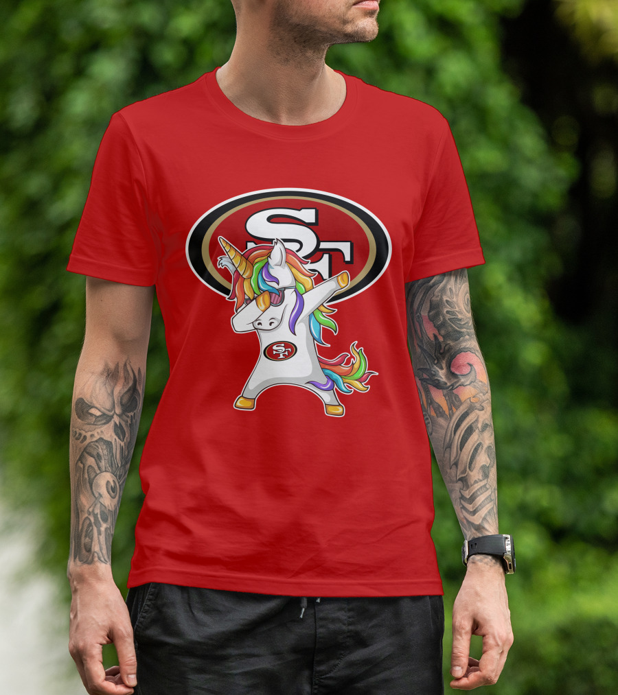 San Francisco 49ers SF Logo Rainbow Unicorn Dabbing T-Shirt