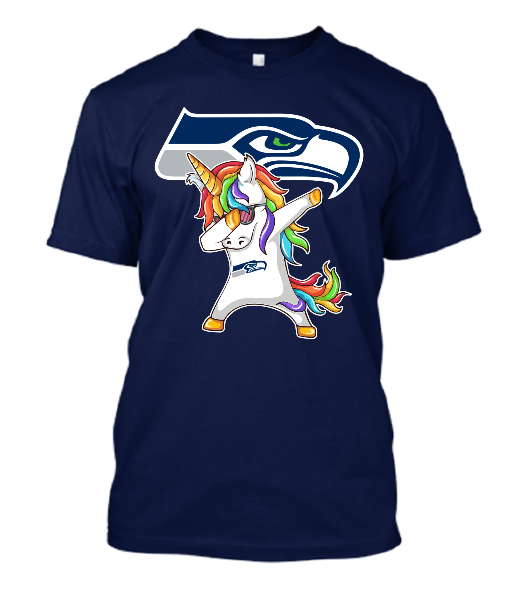 Seattle Seahawks Unicorn Dabbing Rainbow Hair T-Shirt