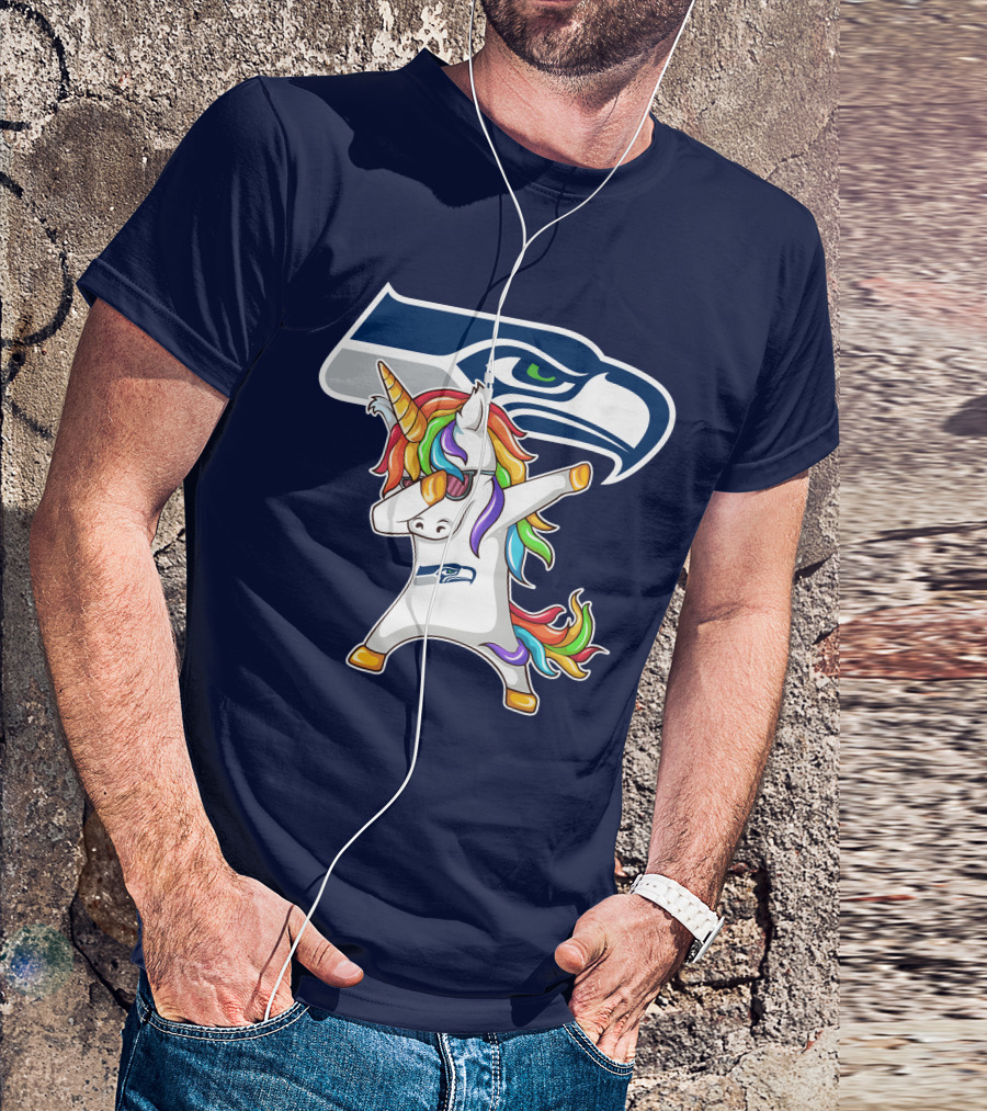 Seattle Seahawks Unicorn Dabbing Rainbow Hair T-Shirt