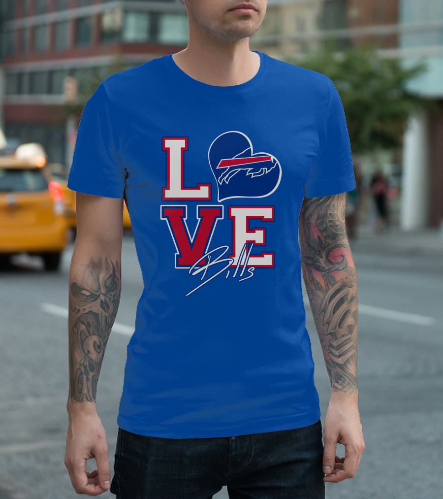 LOVE My Buffalo Bills Heart Logo Featuring Iconic Football Team Emblem T-Shirt